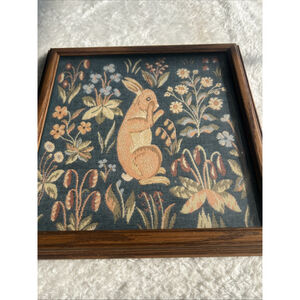 Jacquard Woven Medieval Rabbit Tapestry Mille-Fleurs Framed Wall Art